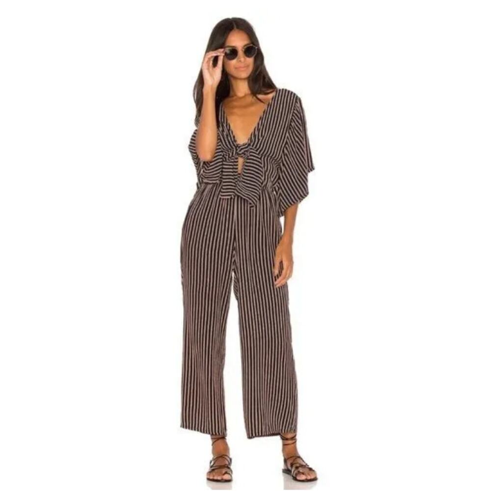 Faithfull The Brand Navy Tilos Tie-Front Striped Jumpsuit